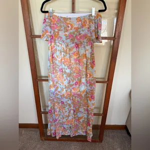 Dokotoo Women’s Pink & Orange Floral Strapless Maxi Dress Sundress – Size Medium thumbnail 4