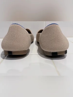 Rothy's Pointed Toe Knit Flats in Light Beige with Blue Trim thumbnail 11