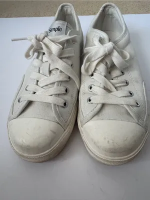 Simple Women's White Canvas Lace-Up Sneakers thumbnail 3