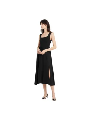 A New Day Knit Ballet Sleeveless Pleated Side Slit Midi Shift Dress Black S thumbnail 7