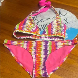 Aeropostale Pink Multicolor Tie-Dye Bikini Set thumbnail 1