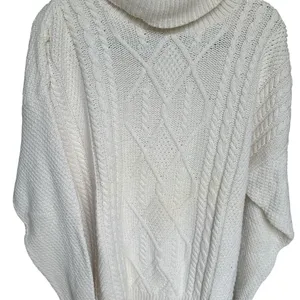 Vintage 90s Fisherman Style Cable‎ Knit Turtleneck Sweater Ivory Cotton USA L thumbnail 5