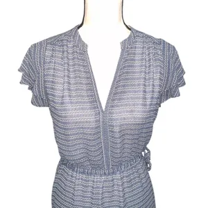 H&M Womens Blue Striped Mini Summer Casual Flutter Sleeve A Line Dress thumbnail 2