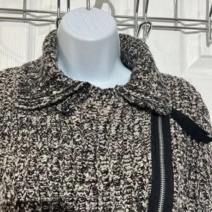 Free People Cardigan Womens‎ Black White Asymmetrical Zip Chunky Knit Small thumbnail 3