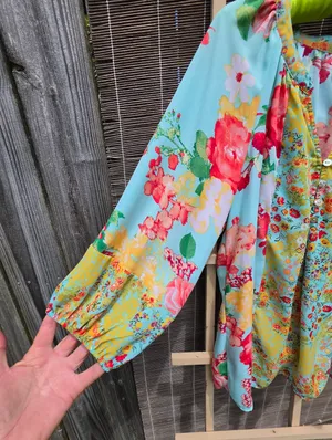 Fig & Flower Floral Blouse Boho Sheer 3/4 Sleeve Colorful Top Large thumbnail 3