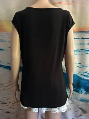 Premise Women’s Black Short Sleeve Scoop Neck Top with Shoulder Stud Detail XL thumbnail 2