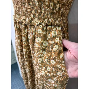 Old Navy Floral Cami Dress XS Brown Ditsy Print Smocked Midi Boho Cottagecore thumbnail 4