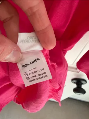 Willow Hot‎ Pink 100% Linen V-Neck Pocket Shift Dress M thumbnail 7