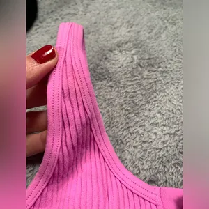 Aerie Pink Ribbed Button-Up Crop Top XS thumbnail 2