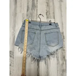 SheIn Women’s Distressed Denim Shorts Size Small Light Wash High Rise Frayed Hem thumbnail 5