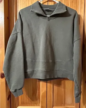 Outdoor Voices‎ Pickup Green Cropped Half-Zip Sweatshirt Large Athleisure thumbnail 1