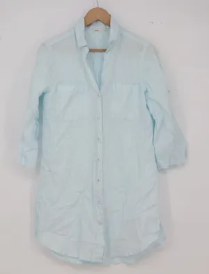 Dolma Linen Shirt Womens M Tunic Light Blue Button-down Excellent thumbnail 1
