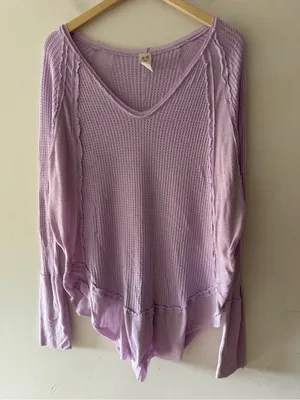 Free People We the‎ Free Lilac Purple Waffle Knit Thermal Catalina Oversized Top thumbnail 2
