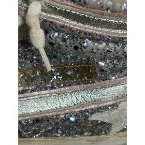 Golden Goose Slide High Top Sneakers 37 Silver Glitter Star GGDB thumbnail 9