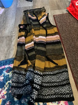 Sanctuary Striped Knit Open-Front Sweater Vest in Mustard and Black thumbnail 1