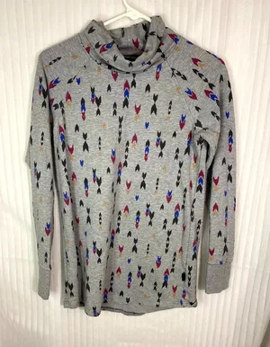 Patagonia Organic Cotton Long Sleeve Top Womens Small Gray Arrow Print Cowl Neck thumbnail 1