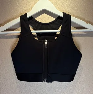 Nike Women’s Dri Fit Sports Bra Black Zip Front Size XS thumbnail 1