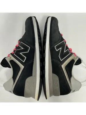 New Balance 574 Sneakers Womens 8 Black Suede Pink Laces Retro Running Athletic thumbnail 8