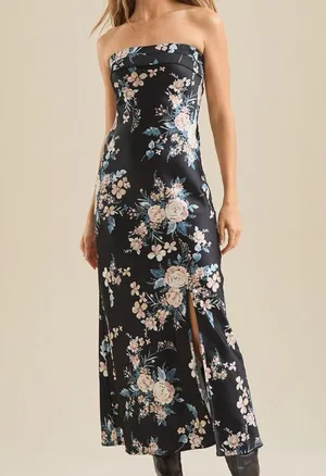 Altar’d State Black Floral Strapless Maxi Dress Size XXS NWT thumbnail 1