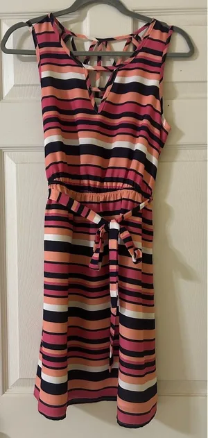 Skies Are Blue Womens Sz 8 Striped Sundress Sleeveless Colorful Boho Beach Dress thumbnail 1