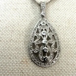 Clear Stone Teardrop Filigree Pendant Necklace thumbnail 2