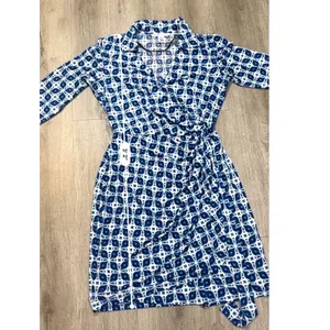 Maggy London Size 14 Blue Geometric Faux Wrap Stretch Career Dress thumbnail 7