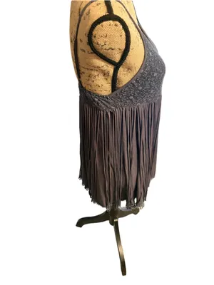 POL Lace Fringe Bohemian Tank Top / Dress Size S Gray thumbnail 3