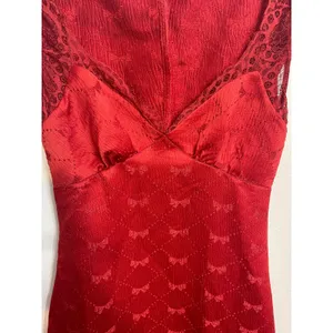 Free People Foolish Heart Midi Dress S Red Bow Jacquard Lace Romantic Coquette thumbnail 4