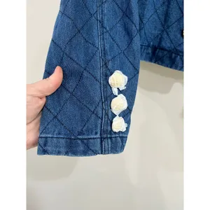 VICI‎ Quilted Blue Jacket Cropped Preppy Capsule Wardrobe Cotton Blend S thumbnail 8