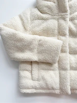 Abercrombie & Fitch Cream Sherpa High Neck Bomber Style Coat Size Small thumbnail 6