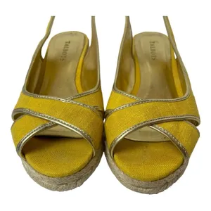 Talbots Lyndsay Yellow Canvas Peep Toe Sling‎ Back Espadrille Wedge Size 9.5 thumbnail 4
