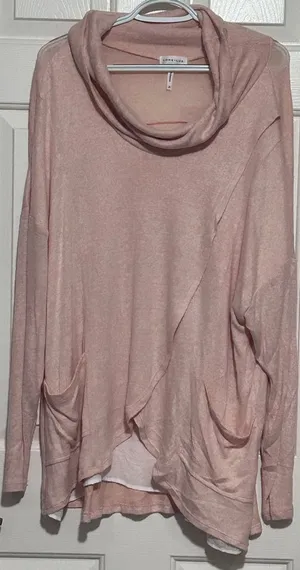 Lone‎ + Lux Women's Light Peach Cowl Neck Layered Soft Long Sleeve Top Size 2X thumbnail 1