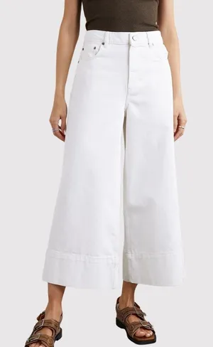 GANNI Womens Jeans White Denim Organic Cotton High Rise Cropped Wide Leg Size 27 thumbnail 1