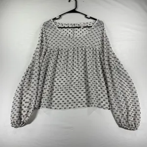 Merona Womens XL White Black Geometric Dot Babydoll Blouse Balloon Sleeve Cottagecore thumbnail 3