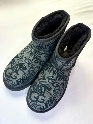 UGG Classic Mini Sparkle Graffiti Black Boots Women’s 7 1107034 thumbnail 1