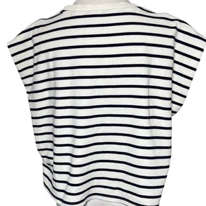 Nautical Stripe Cap Sleeve Top Cotton Blend Blue White Marled Essentials‎ L thumbnail 3