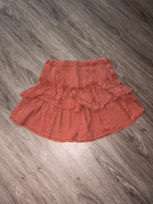 Free People Tiered Ruffle Mini Skirt in Coral Orange thumbnail 3