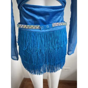 Weissman Blue Ombre Jazz Latin Dance Costume Fringe Sequin Belt Size MA thumbnail 6