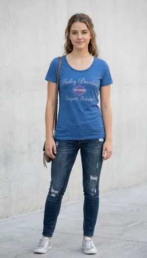 Harley-Davidson Blue Tee with Black Label and Orange Logo 852 thumbnail 1