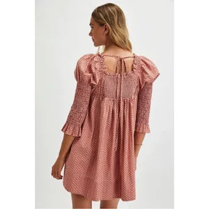 Free People Retro 70s Babydoll Star Dip Mini Dress in Red Combo Size Medium thumbnail 3