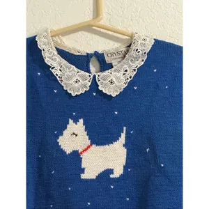 Vtg Crystal Sportswear Scottie Dog Crocheted Collar- Ramie And Cotton Blend S thumbnail 3