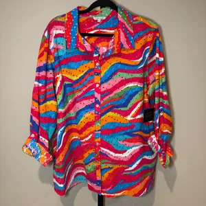 John Mark NWT Watercolor‎ Eyelet Button Front Shirt Mutlicolor Plus Size 2X thumbnail 2