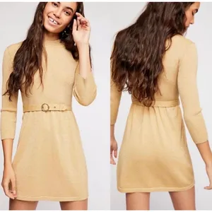 Free People French Girl Gold Metallic Belt mini dress M Glam Holiday Retro Chic thumbnail 2
