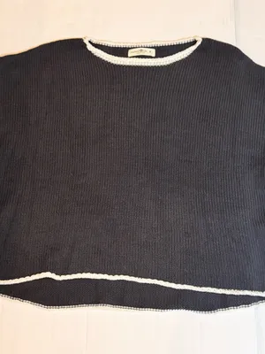 Natural Life Navy Blue Open Knit Sweater M Oversized Boho Crochet Trim Boat Neck thumbnail 6