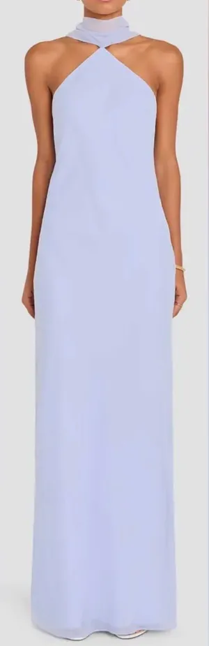 NEW Amanda Uprichard Ashton Halter Neck Chiffon Artic Blue Gown sz XL thumbnail 1