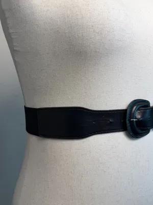 Women's Black Faux Leather Fashion Belt with Rounded Buckle thumbnail 6