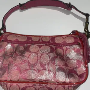 COACH Vintage Y2K Mini Monogram Suede/Leather Trim Canvas Shoulder Bag Hot Pink thumbnail 5