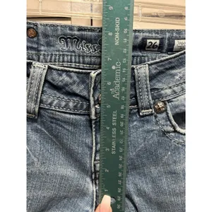 Miss Me Easy Boot Denim Jeans‎ Embroidered/Gems Med Wash Logo Size 26 Low Rise thumbnail 2