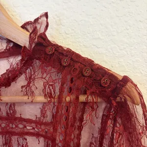 Tularosa Sheer Lace Top M Romantic Victorian Coquette Whimsigoth Ruffle Burgundy thumbnail 6
