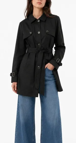 Black Rivet Black Belted Trench Coat Jacket XL Lightweight Jacket thumbnail 1